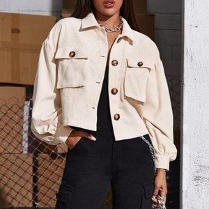 Single Breasted Flap Pocket Cord Jacket